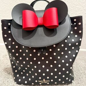 Kate Spade Black and White Minnie Polka Dot Backpack with Red Bow